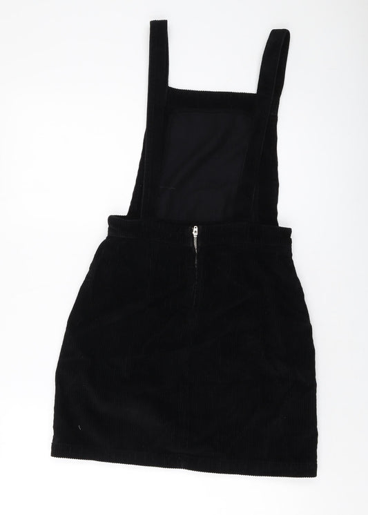 Topshop Womens Beige Cotton Pinafore/Dungaree Dress Size 8 Square Neck Zip