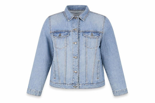 Front view of Dorothy Perkins women’s blue jacket, size UK 14, button
