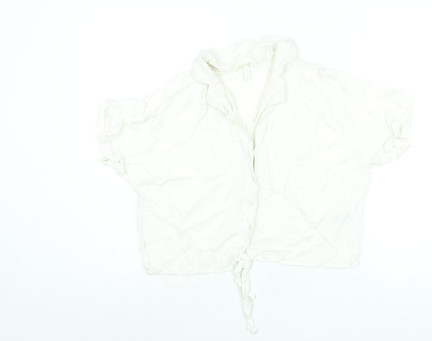 H&M Womens Ivory Viscose Basic Blouse Size L Collared - Tie