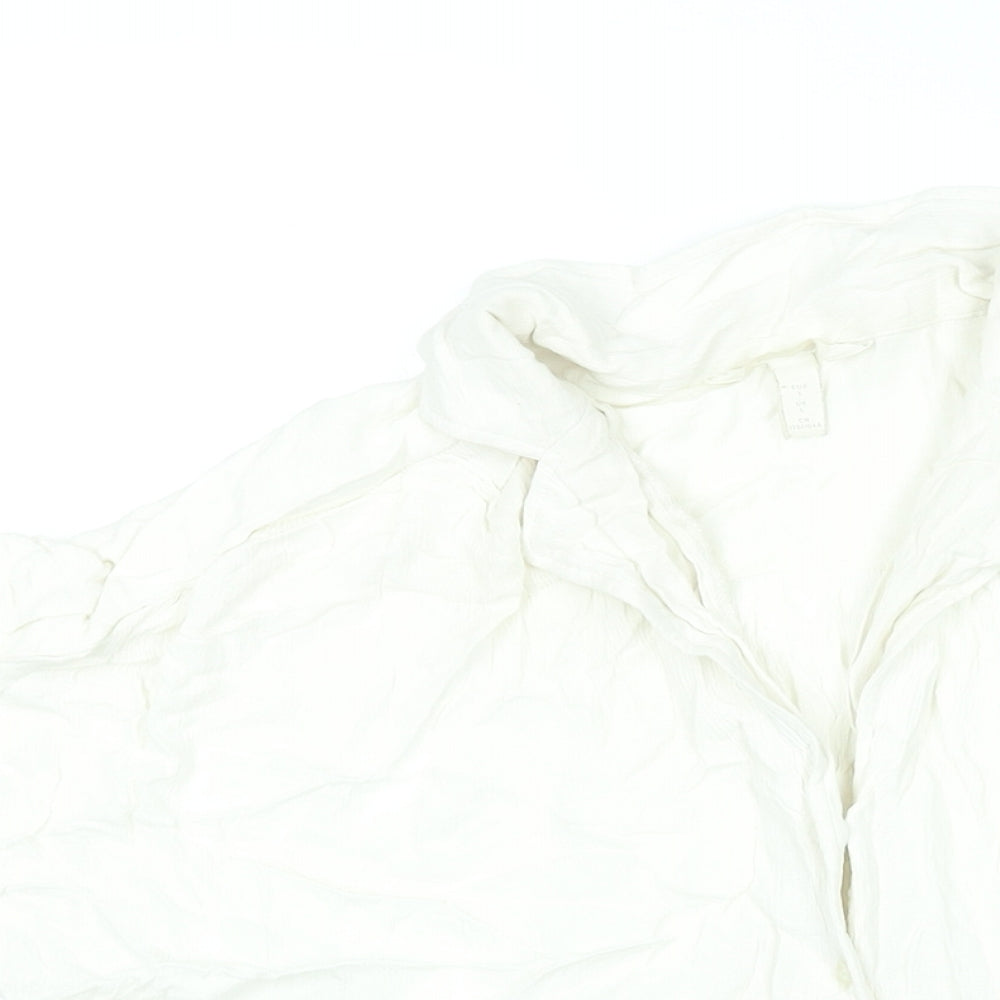 H&M Womens Ivory Viscose Basic Blouse Size L Collared - Tie