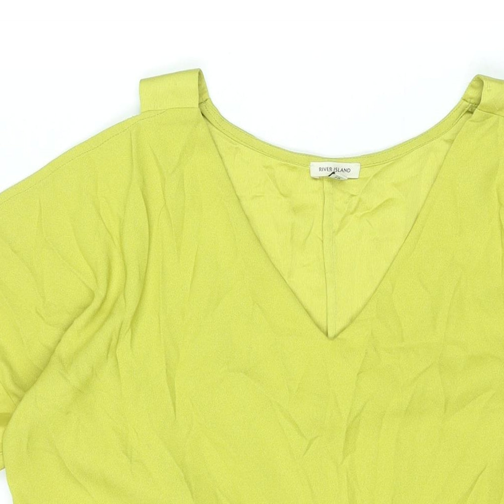 River Island Womens Green Polyester Basic Blouse Size 10 V-Neck - Cold Shoulder Vented