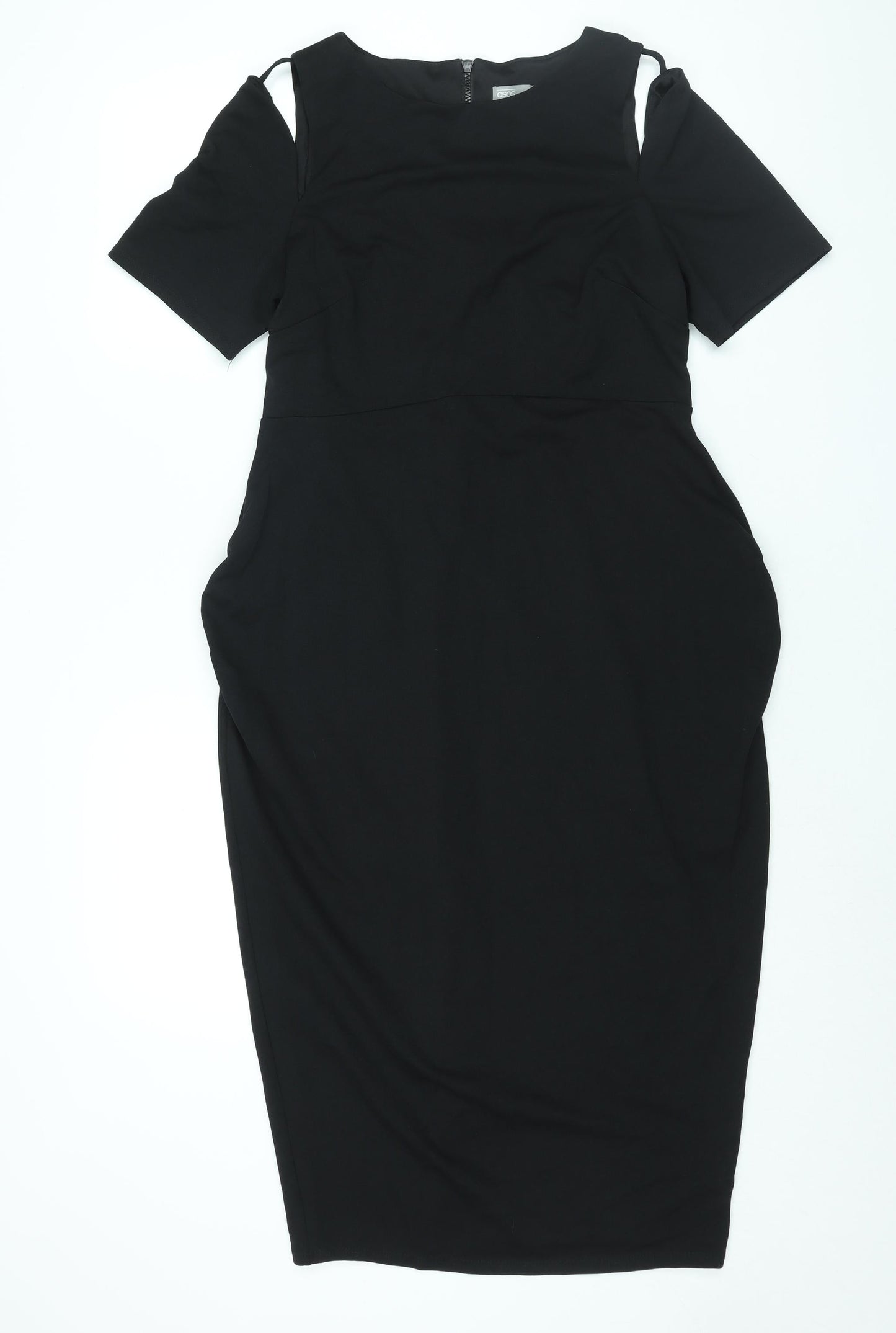 ASOS Womens Black Polyester Bodycon Size 10 Round Neck Zip - Cut Out
