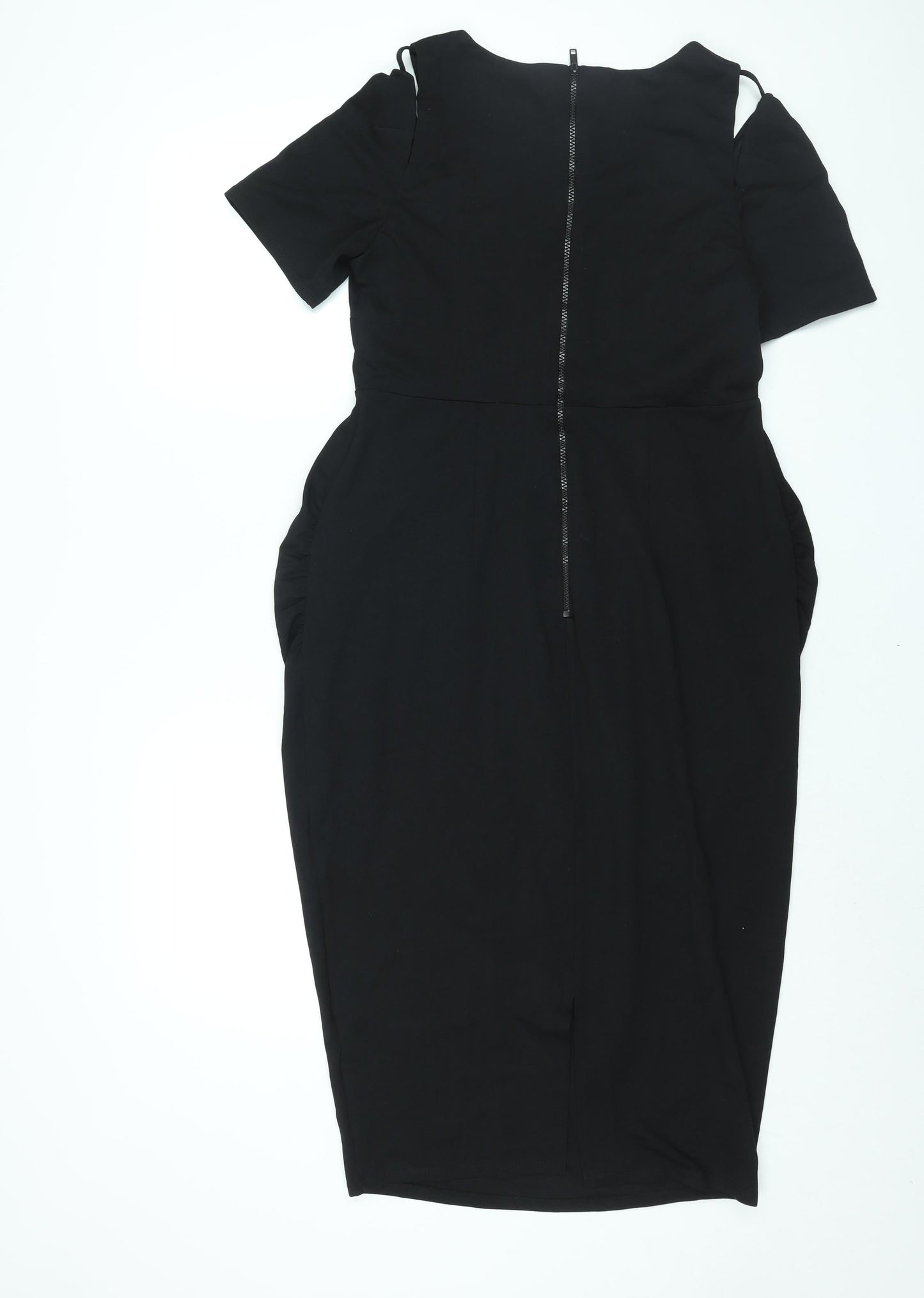 ASOS Womens Black Polyester Bodycon Size 10 Round Neck Zip - Cut Out