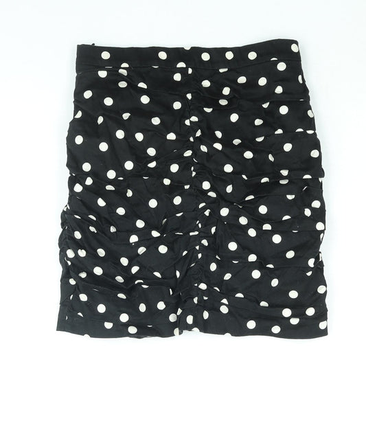 Stradivarius Womens Black Polka Dot Polyester Mini Skirt Size S Zip - Rouched