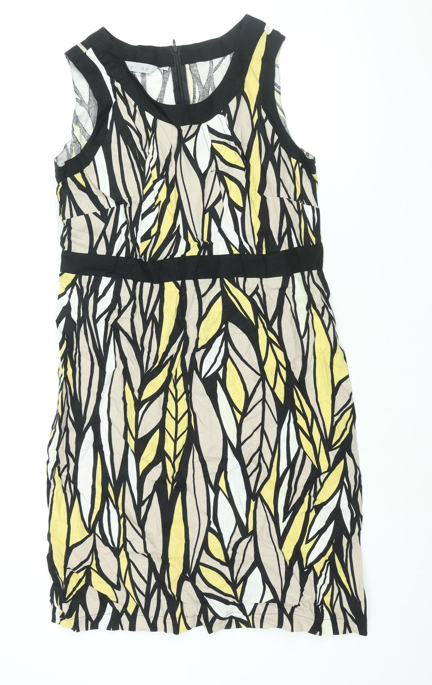 Per Se Womens Multicoloured Geometric Polyester Sheath Size 16 Round Neck Zip