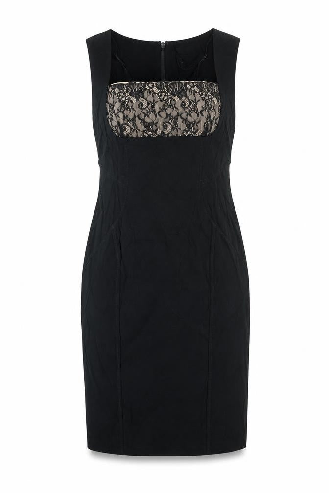 Julien Macdonald Womens Black Viscose Shift Size 14 Square Neck Zip - Lace Detail