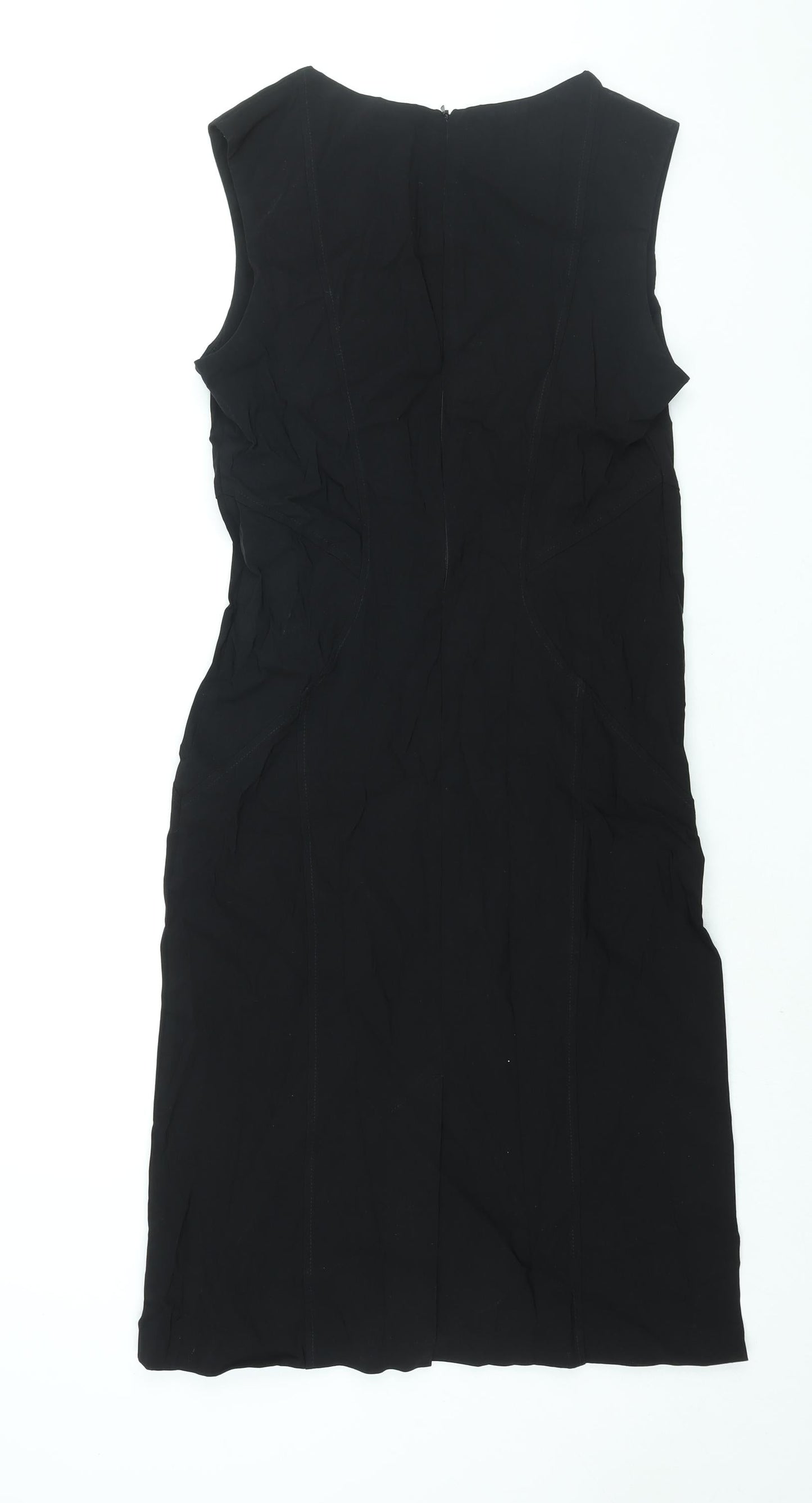 Julien Macdonald Womens Black Viscose Shift Size 14 Square Neck Zip - Lace Detail