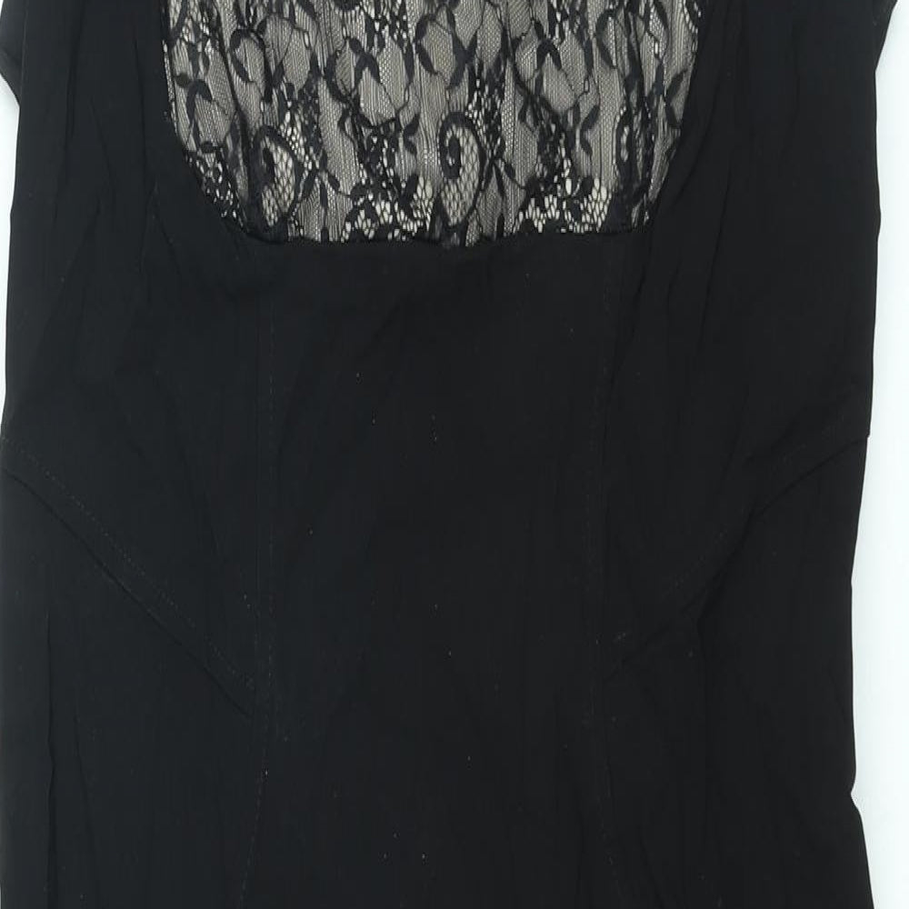 Julien Macdonald Womens Black Viscose Shift Size 14 Square Neck Zip - Lace Detail