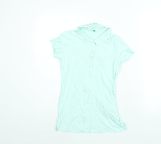United Colors of Benetton Womens Blue Cotton Basic Polo Size XS Collared