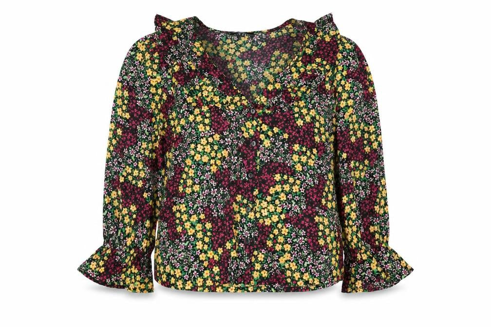 New Look Womens Multicoloured Floral Polyester Basic Blouse Size 14 Collared - Frill