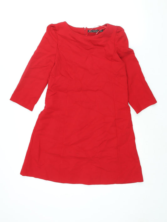 Zara Womens Red Polyester A-Line Size S Round Neck Zip