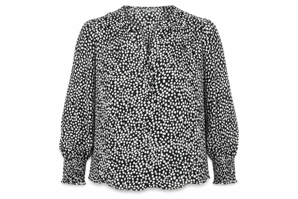 Principles Womens Black Geometric Cotton Basic Blouse Size 10 V-Neck