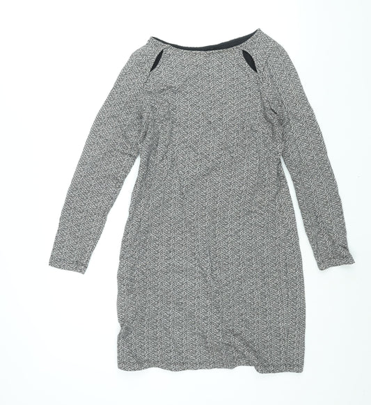Marks and Spencer Womens Grey Geometric Cotton Mini Size 12 Boat Neck Pullover
