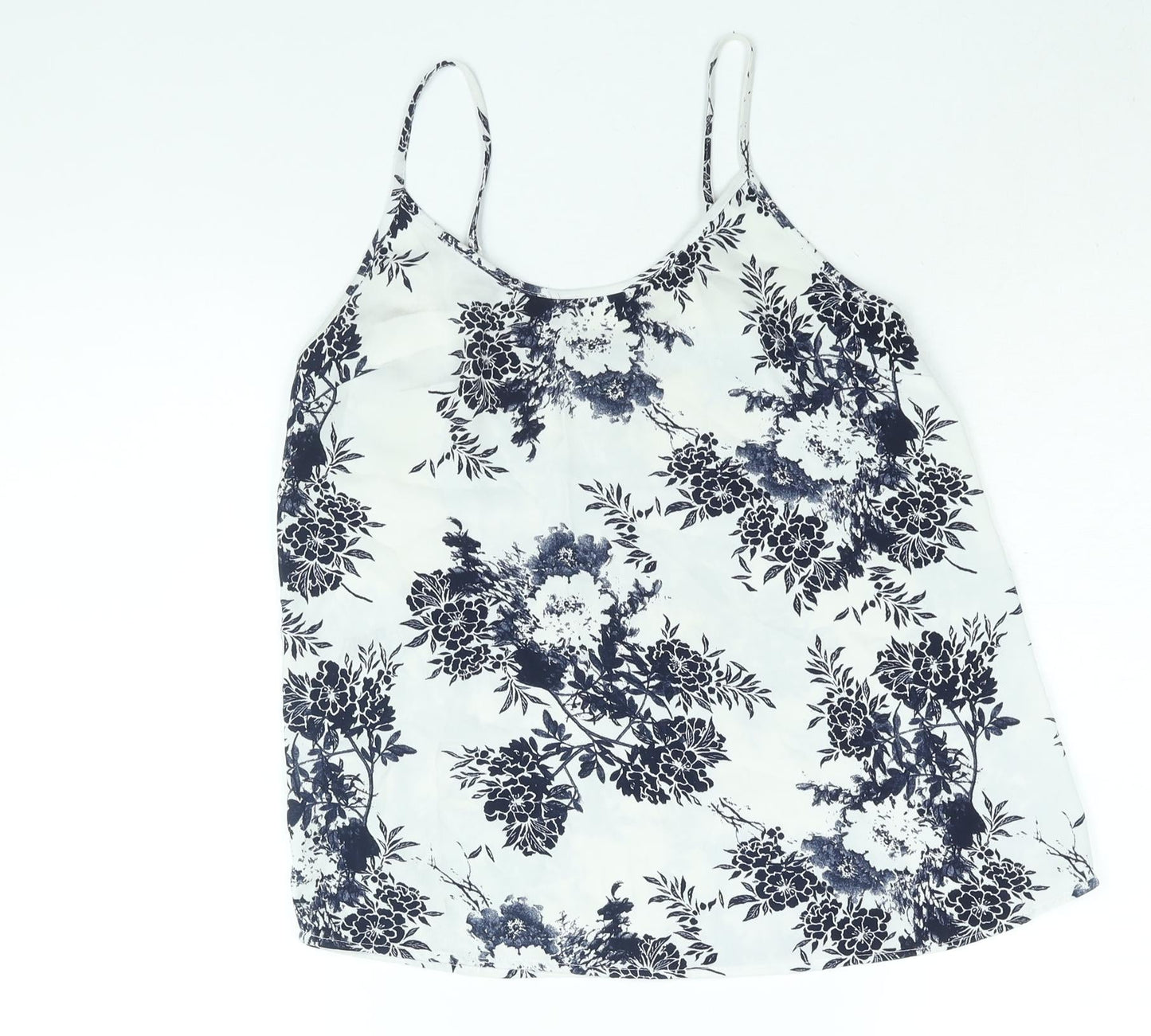 NEXT Womens White Floral Polyester Camisole Blouse Size 6 Scoop Neck