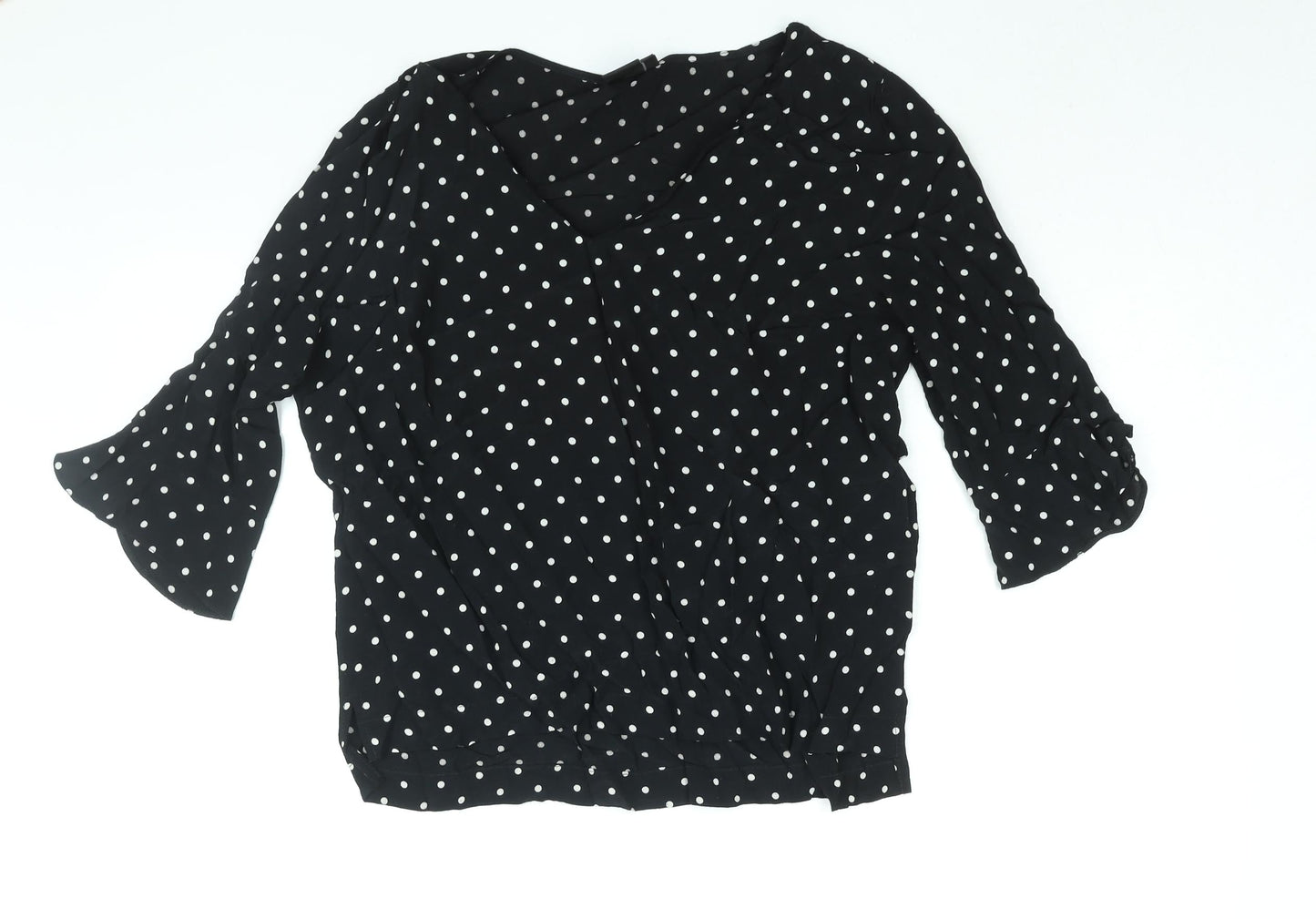 Editor's Cut Womens Black Polka Dot Viscose Basic Blouse Size 12 V-Neck