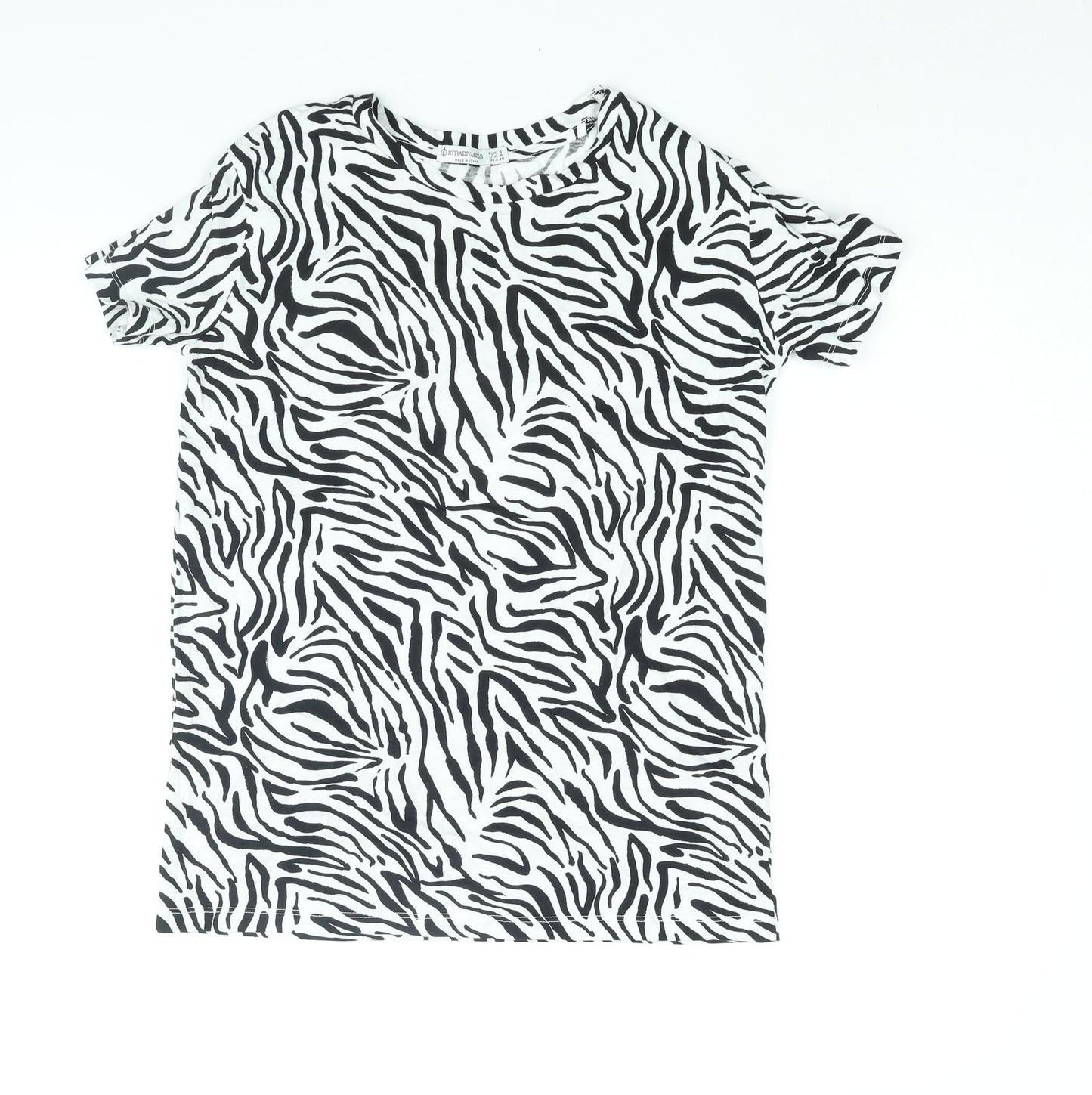 Stradivarius Womens White Animal Print Cotton Basic T-Shirt Size S Round Neck - Tiger Print