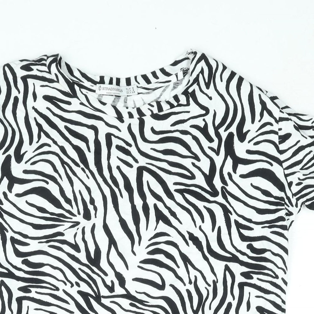Stradivarius Womens White Animal Print Cotton Basic T-Shirt Size S Round Neck - Tiger Print
