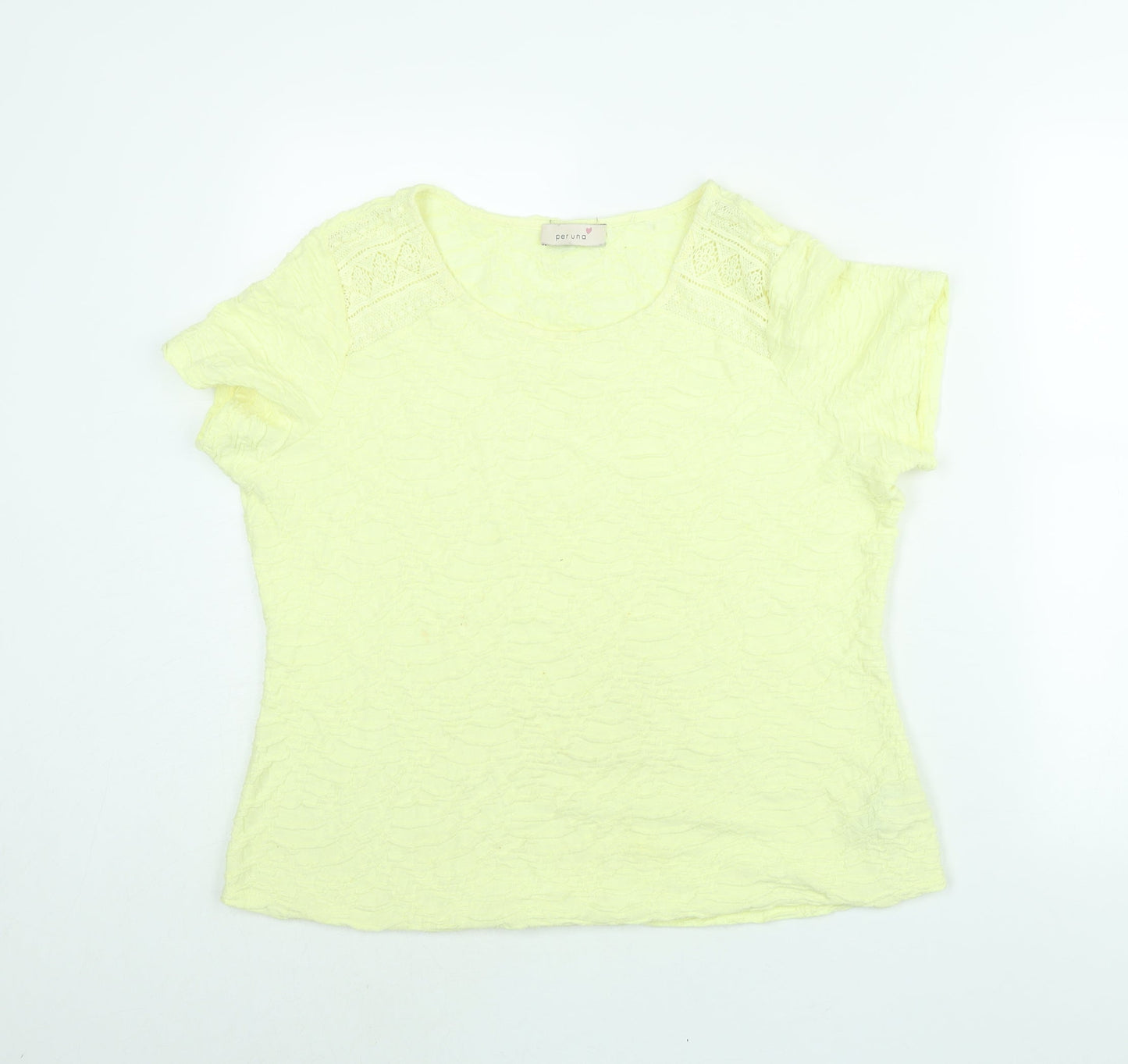 Per Una Womens Yellow Polyester Basic Blouse Size 16 Round Neck - Lace Detail Textured