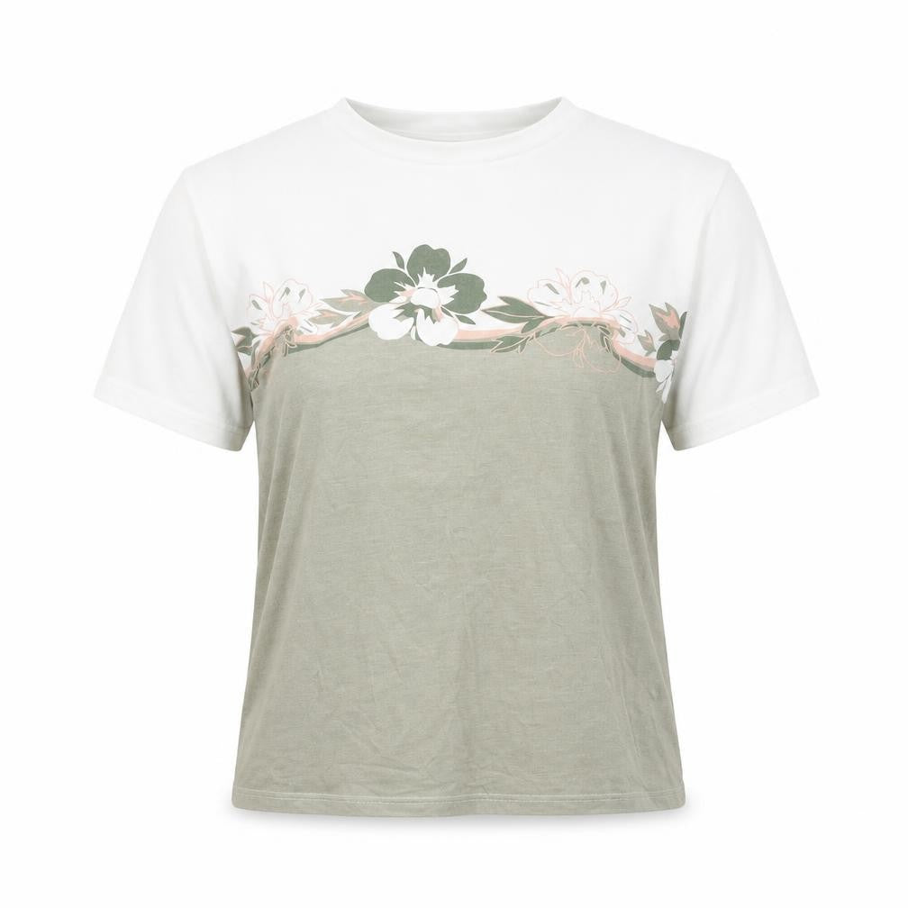 Bonmarché Womens White Colourblock Polyester Basic T-Shirt Size S Round Neck - Floral Print