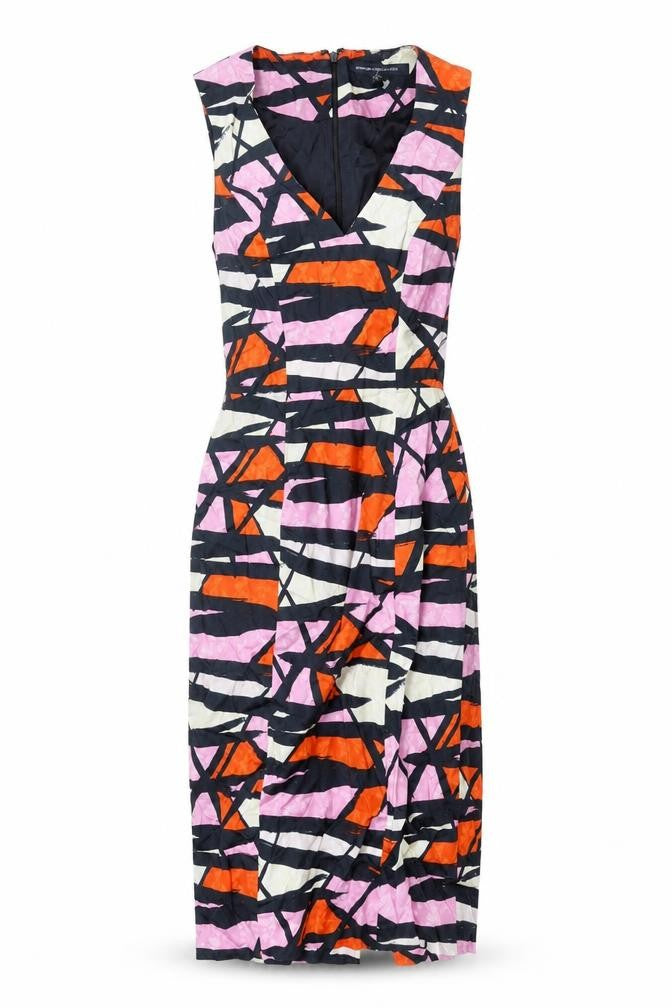 French Connection Womens Multicoloured Geometric Cotton Pencil Dress Size 6 V-Neck Zip