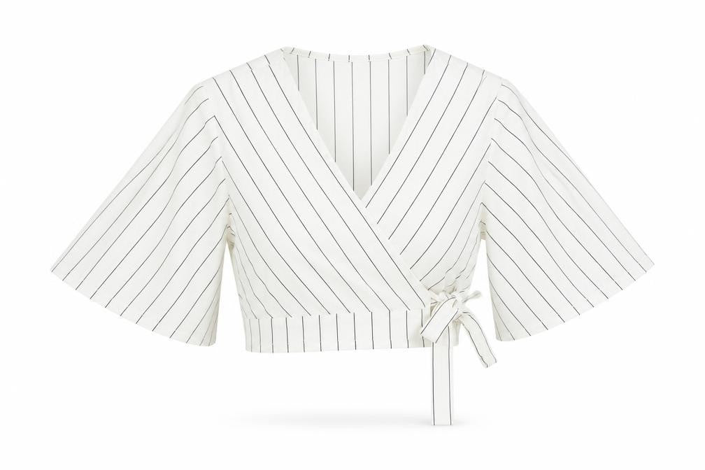 New Look Womens Ivory Striped Polyester Cropped Blouse Size 8 V-Neck