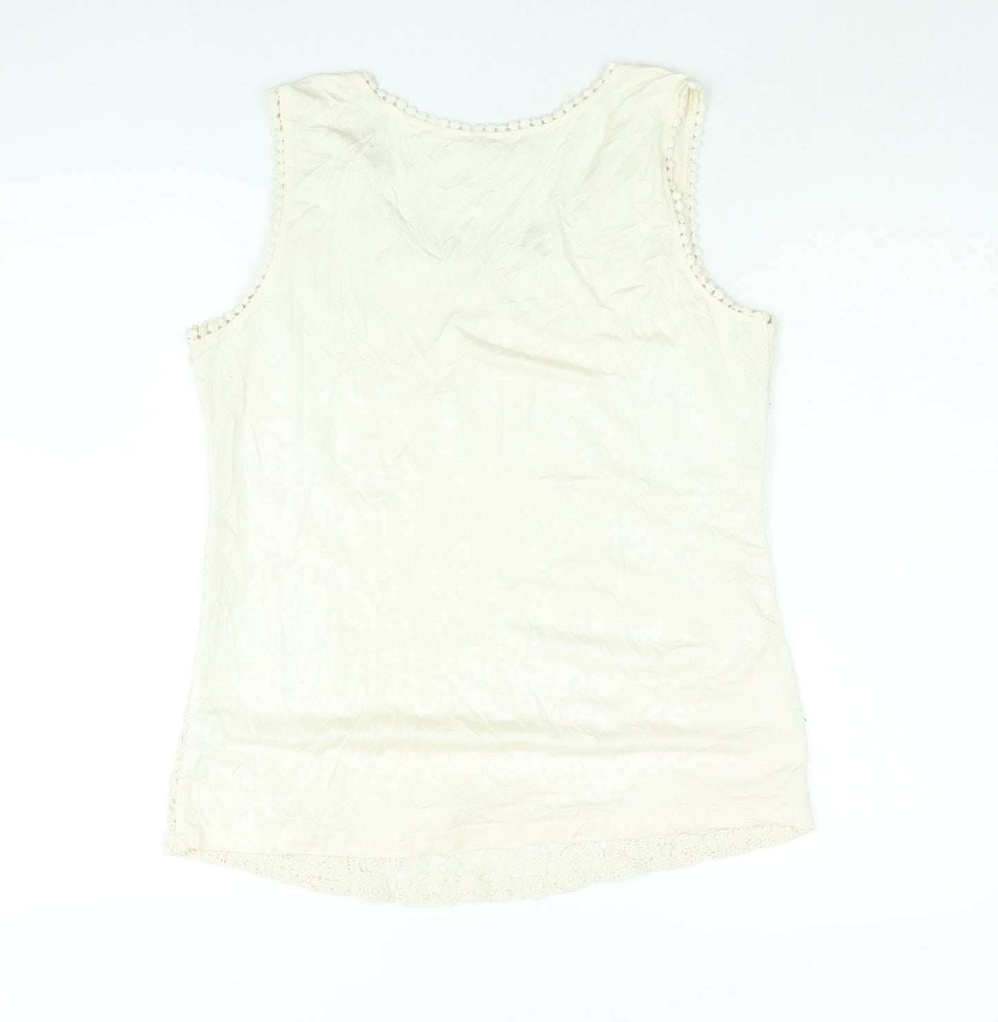 Solitaire Womens Beige Cotton Camisole Blouse Size L Scoop Neck - Lace Front