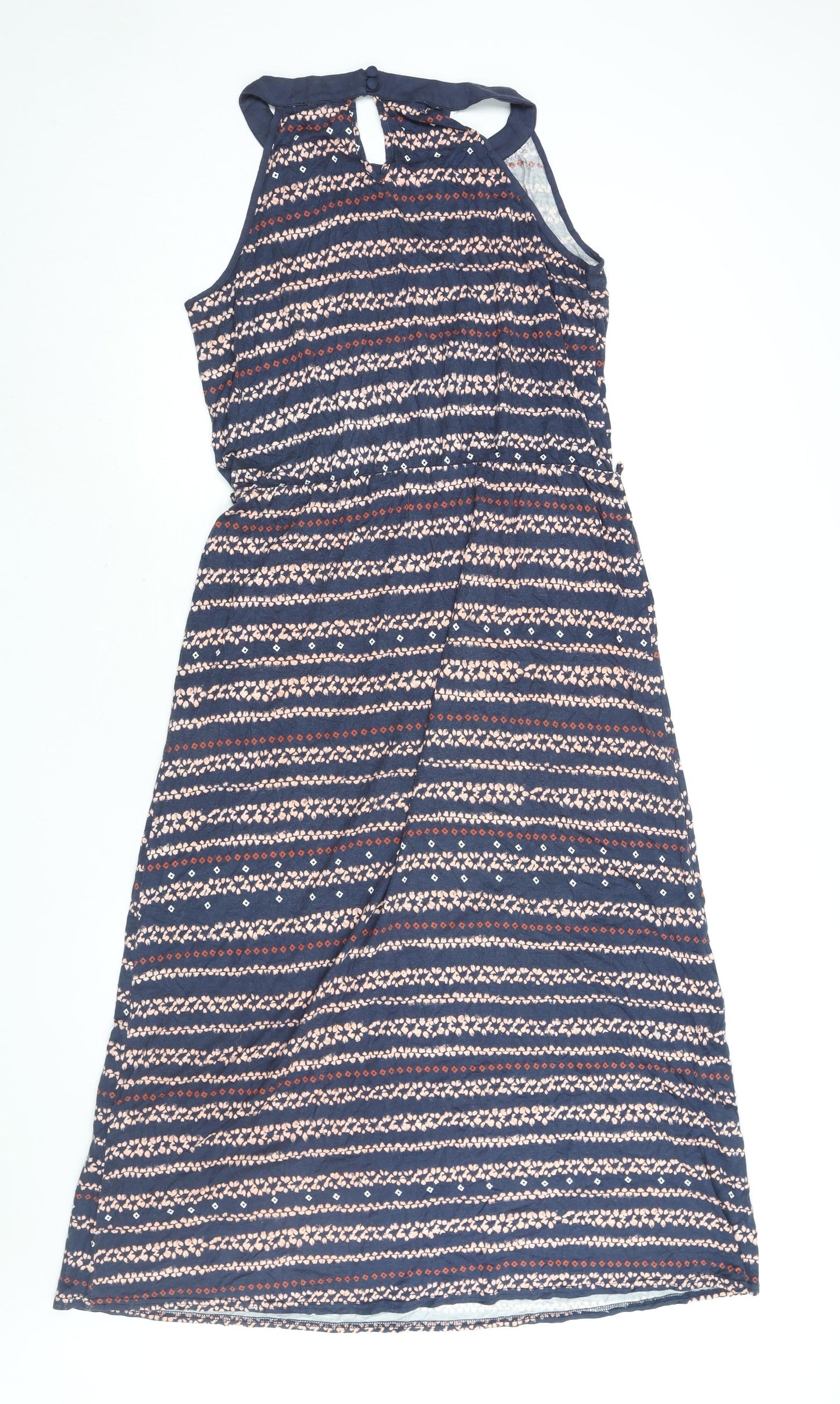 Apricot Womens Blue Geometric Viscose Maxi Size 16 Round Neck Button