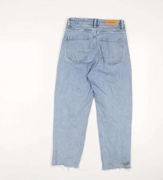 Stradivarius Womens Blue Cotton Straight Jeans Size 6 L21 in Regular Zip
