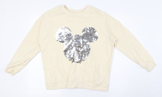 Disney Womens Ivory Cotton Pullover Sweatshirt Size 10 - mickey mouse