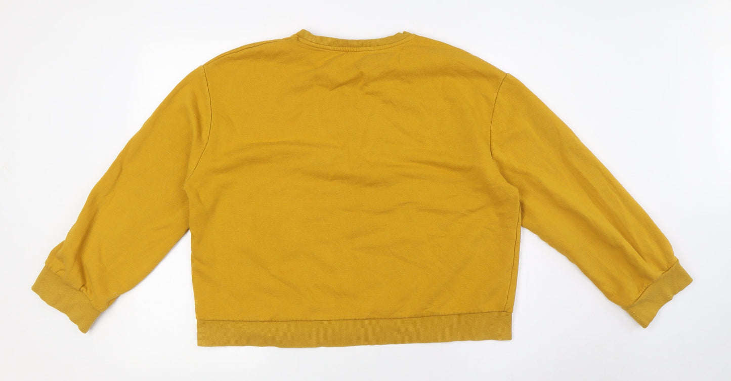 Zara Womens Yellow Cotton Pullover Sweatshirt Size L