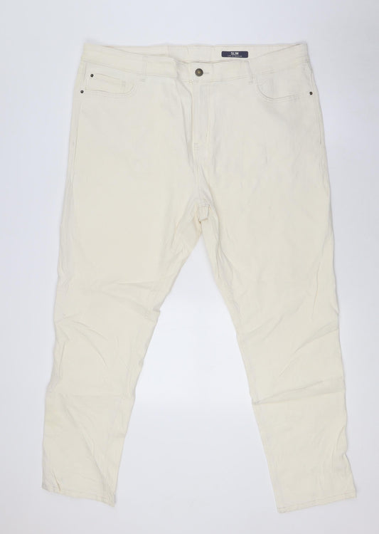 Marks and Spencer Womens Ivory Cotton Straight Jeans Size 20 L29 in Slim Zip