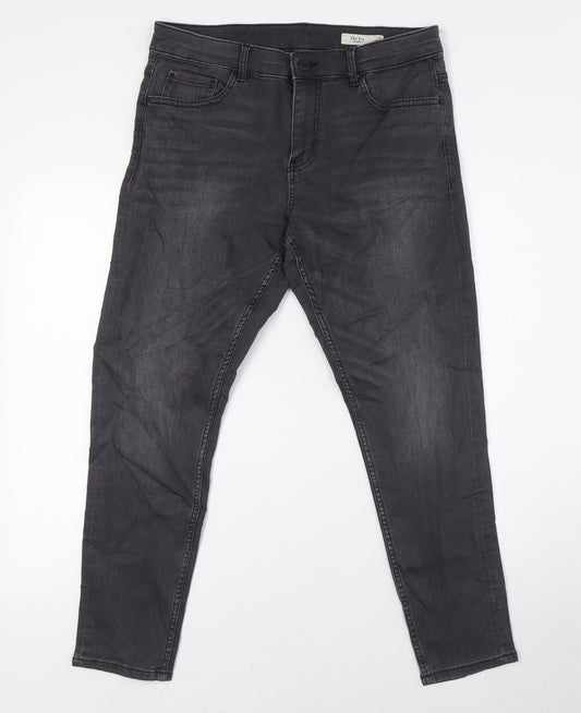 Marks and Spencer Womens Grey Cotton Skinny Jeans Size 12 L27 in Slim Zip