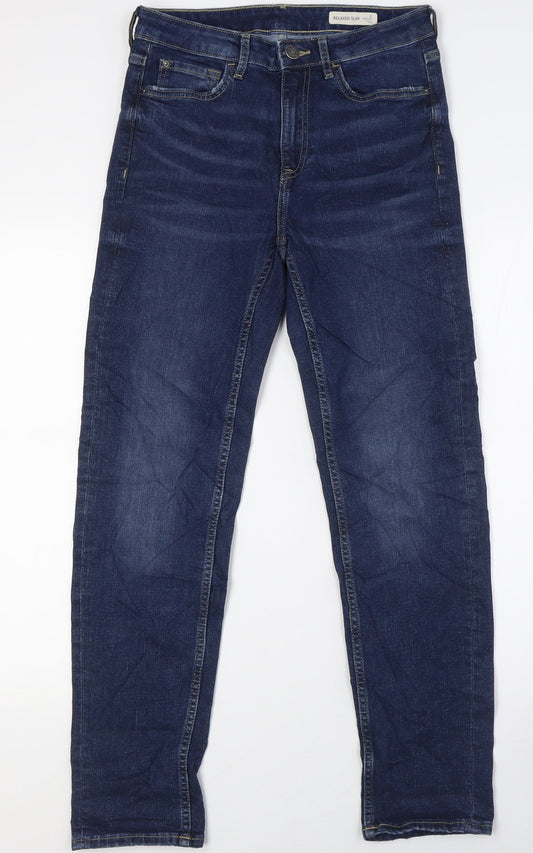 Marks and Spencer Womens Blue Cotton Skinny Jeans Size 6 L30 in Relaxed Zip