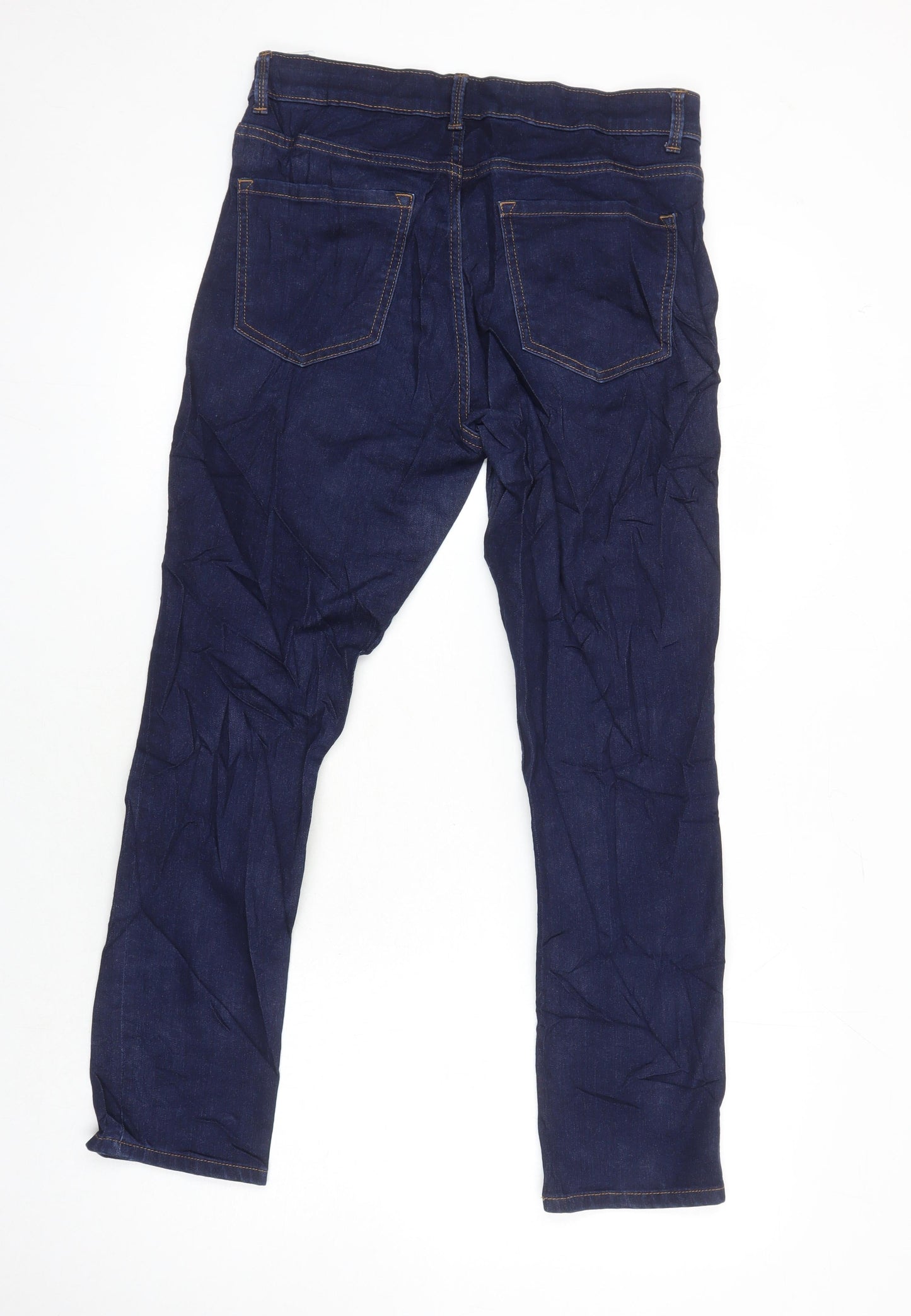 M&S Womens Blue Cotton Tapered Jeans Size 12 L26 in Regular