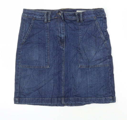 M&S Womens Blue Cotton A-Line Skirt Size 10