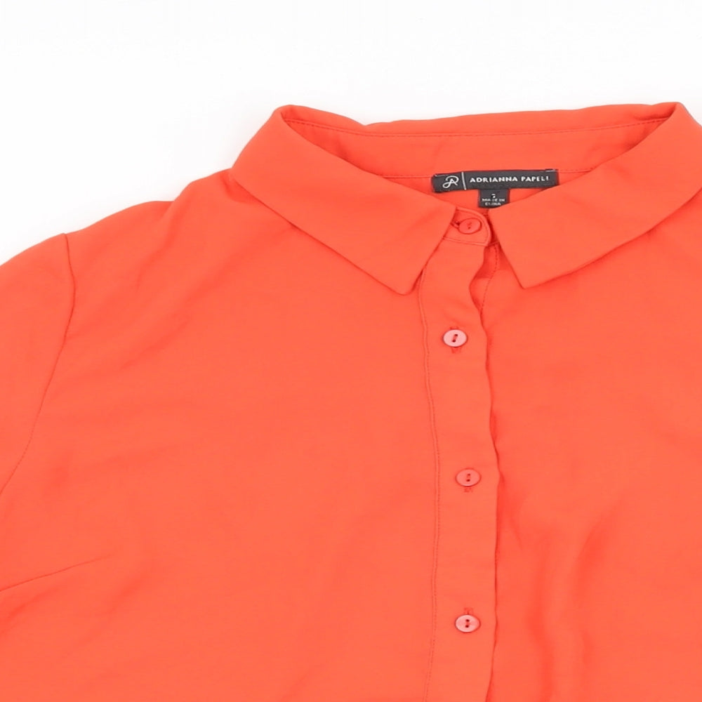 Adrianna Papell Womens Red Polyester Basic Button-Up Size S Collared
