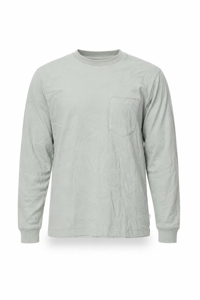 Front view of Kin men’s green cotton t-shirt, size S, round neck