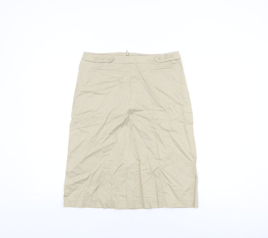 NAF NAF Womens Beige Striped Cotton Straight & Pencil Skirt Size 12 Zip