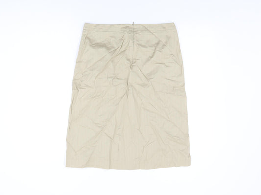NAF NAF Womens Beige Striped Cotton Straight & Pencil Skirt Size 12 Zip