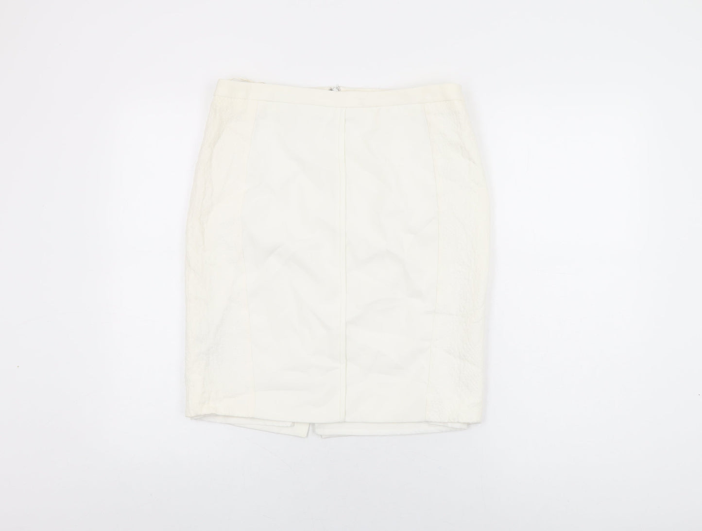 Mango Womens White Polyester Straight & Pencil Skirt Size 12 Zip