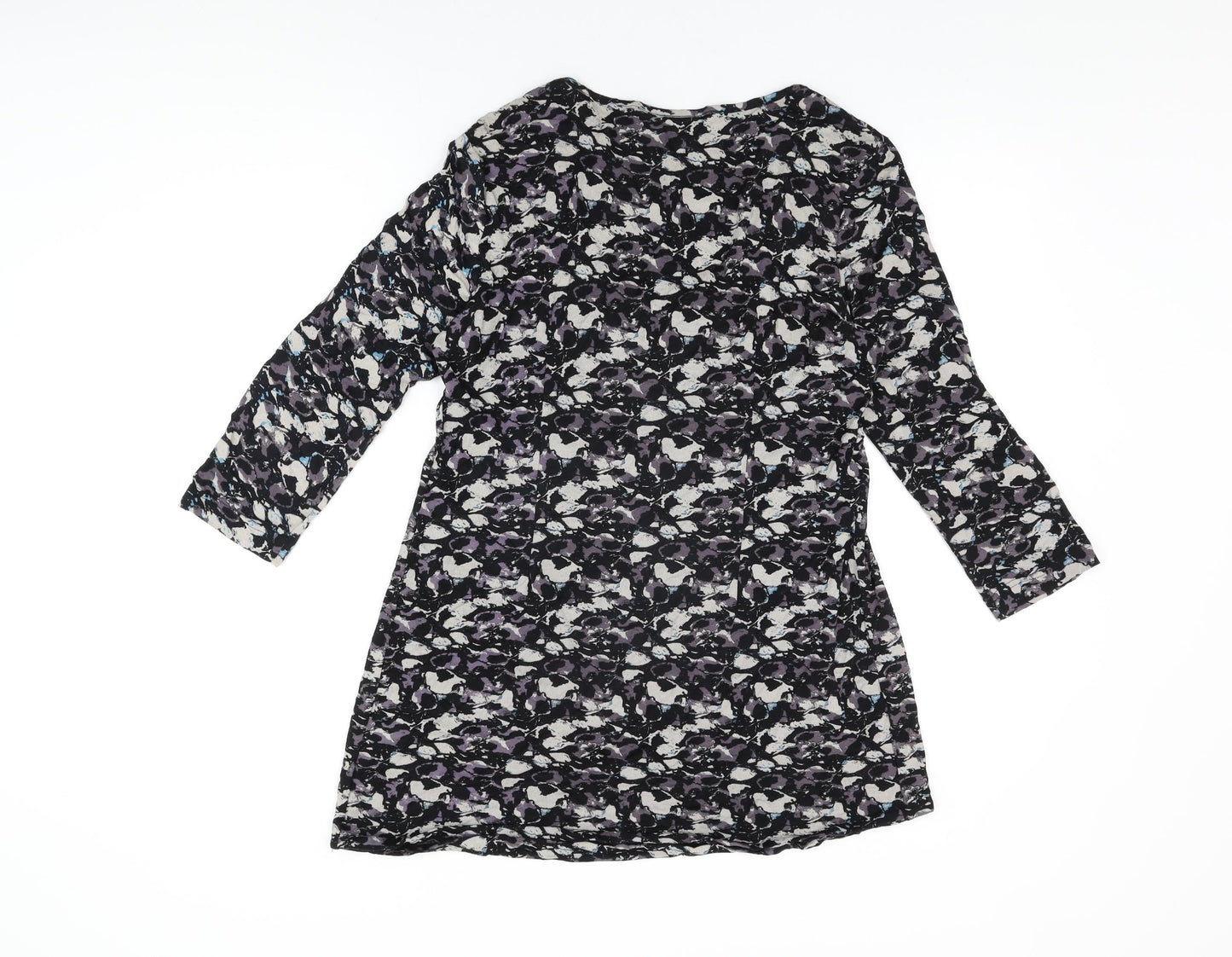 Adini Womens Black Geometric Viscose Basic T-Shirt Size S Scoop Neck