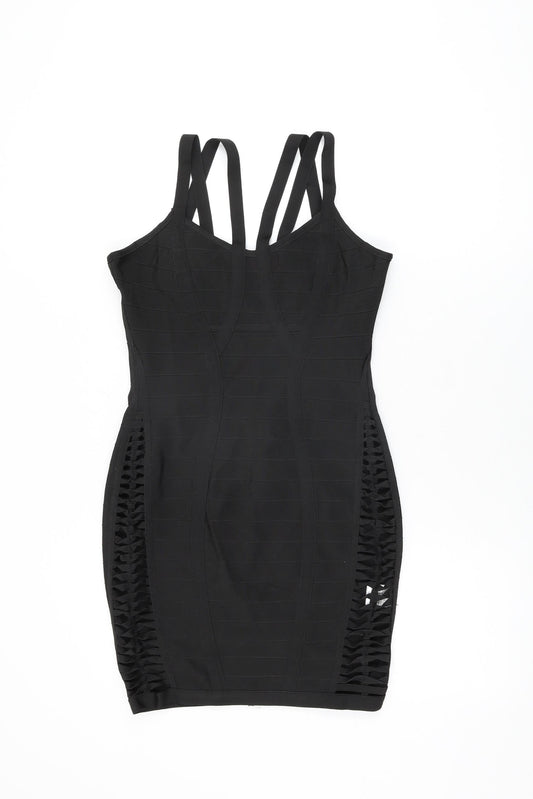 Missguided Womens Black Polyester Bodycon Size M V-Neck Zip