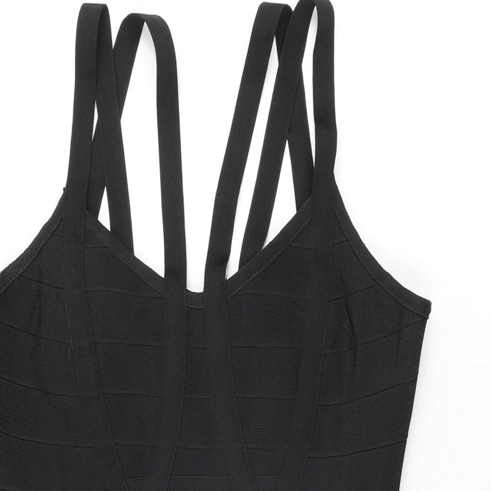 Missguided Womens Black Polyester Bodycon Size M V-Neck Zip