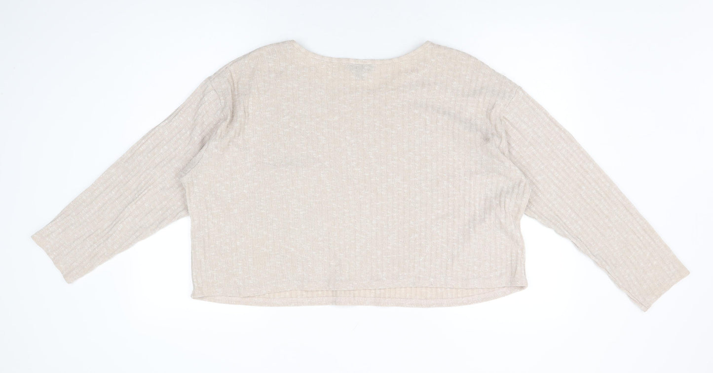 Topshop Womens Beige Polyester Basic T-Shirt Size 14 Round Neck