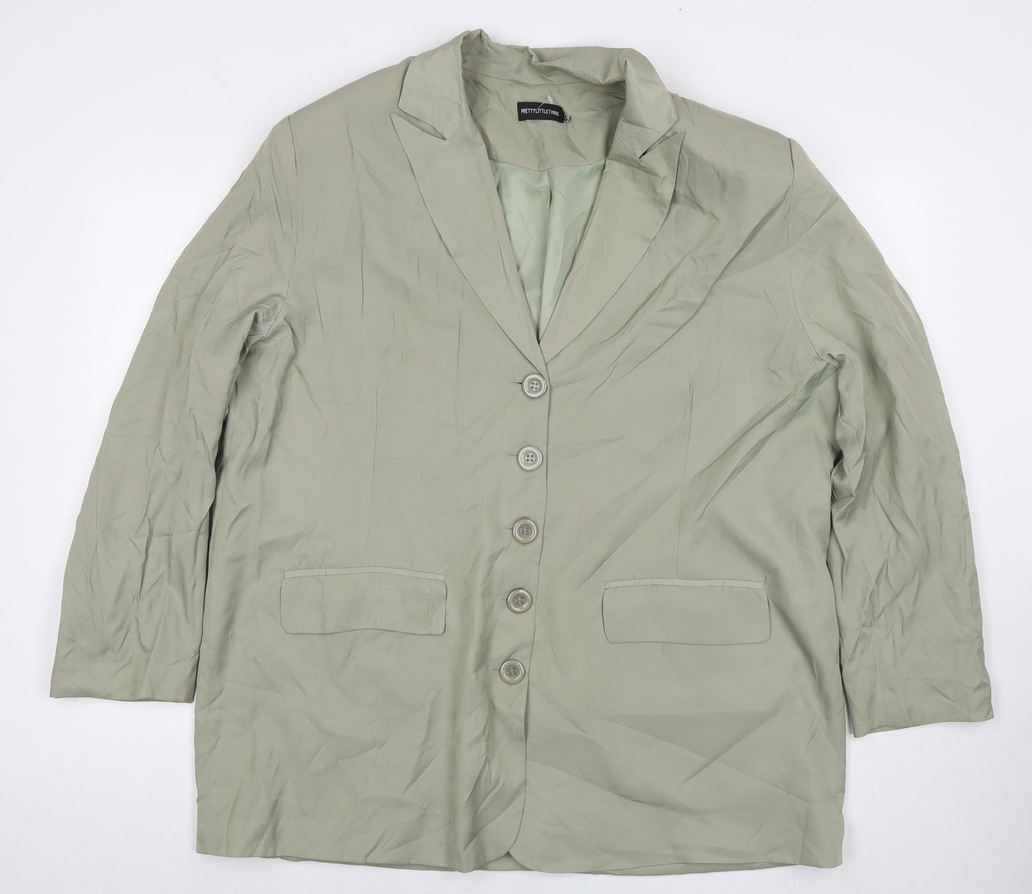 PRETTYLITTLETHING Womens Green Jacket Blazer Size 12 Button - Shoulder Pads