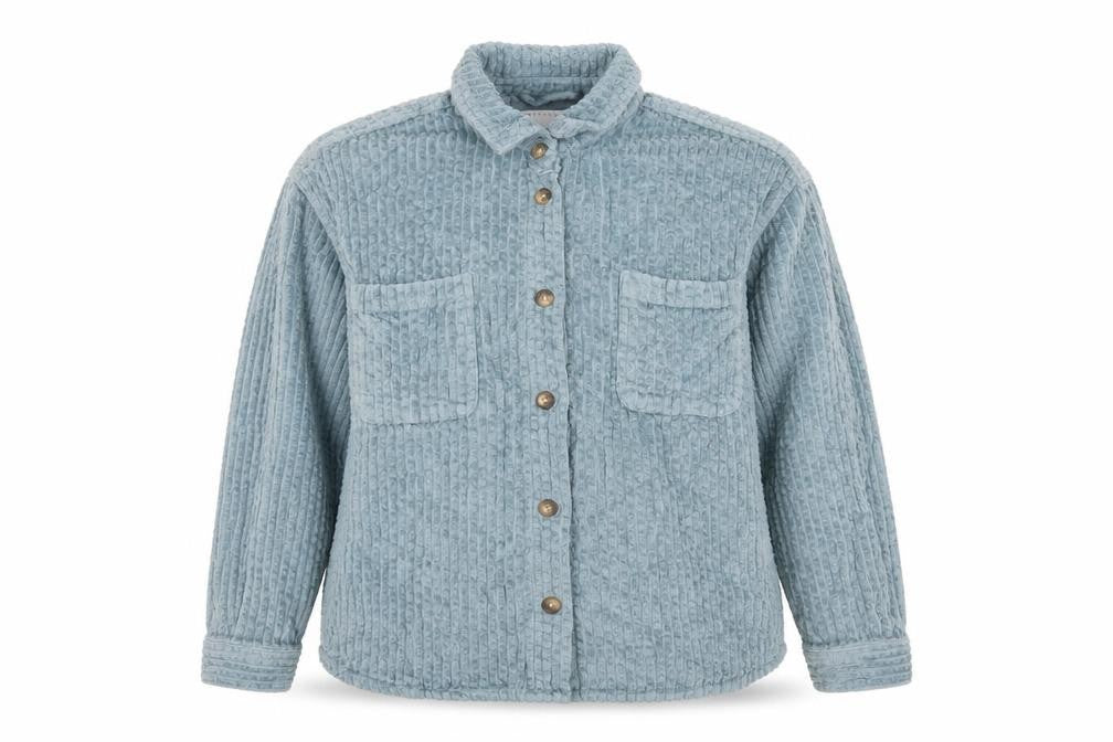 Front view of ASOS women’s blue jacket, size UK 12, button