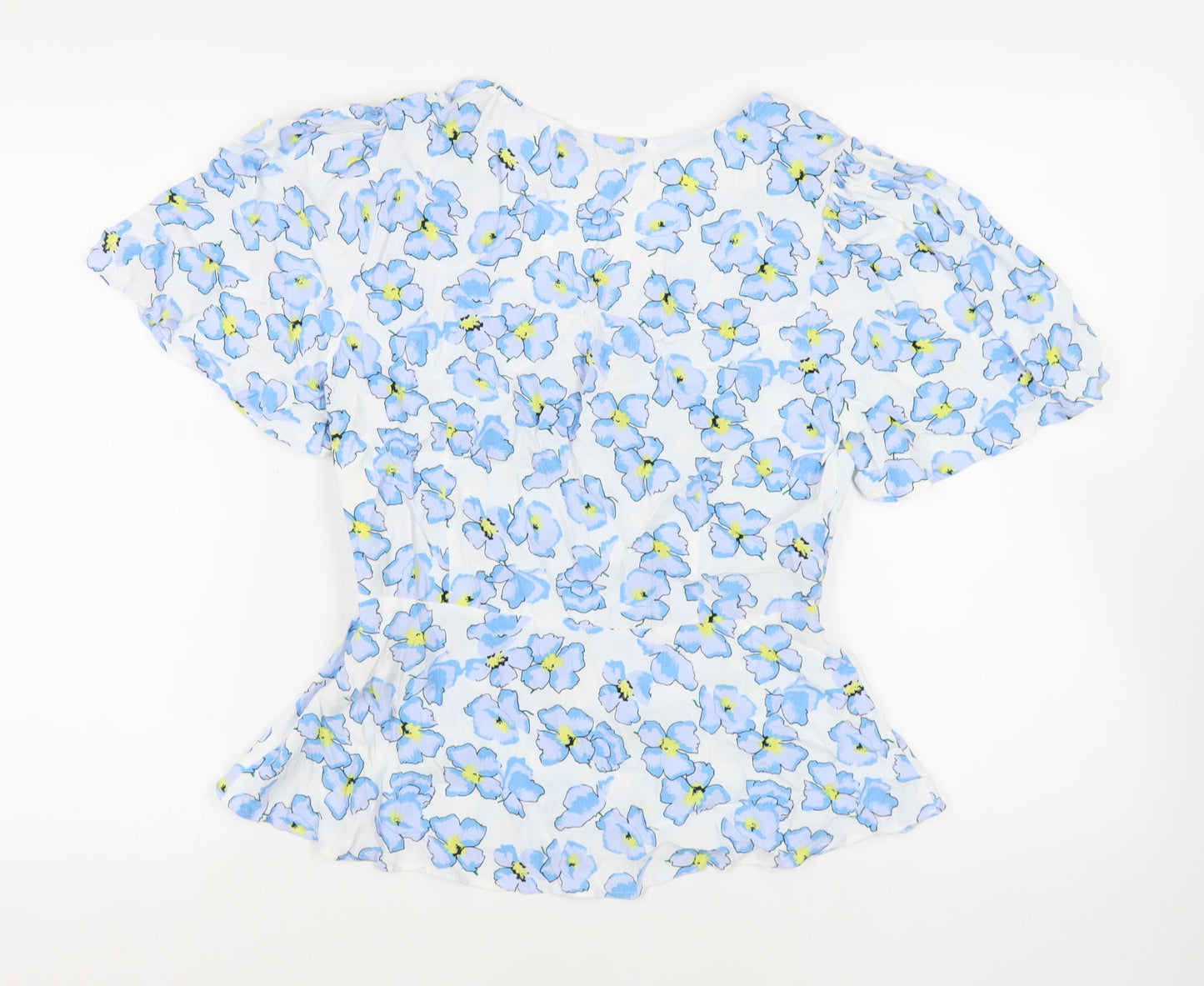 Marks and Spencer Womens White Floral Viscose Basic Blouse Size 10 V-Neck