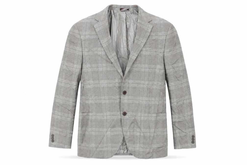 Marks & Spencer Mens Beige Plaid Cotton Jacket Suit Jacket Size 42 Regular