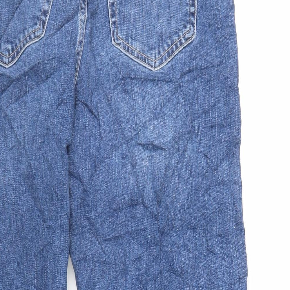 Marks and Spencer Womens Blue Cotton Mom Jeans Size 6 L27 in Regular Zip - Glitter Side Stripe