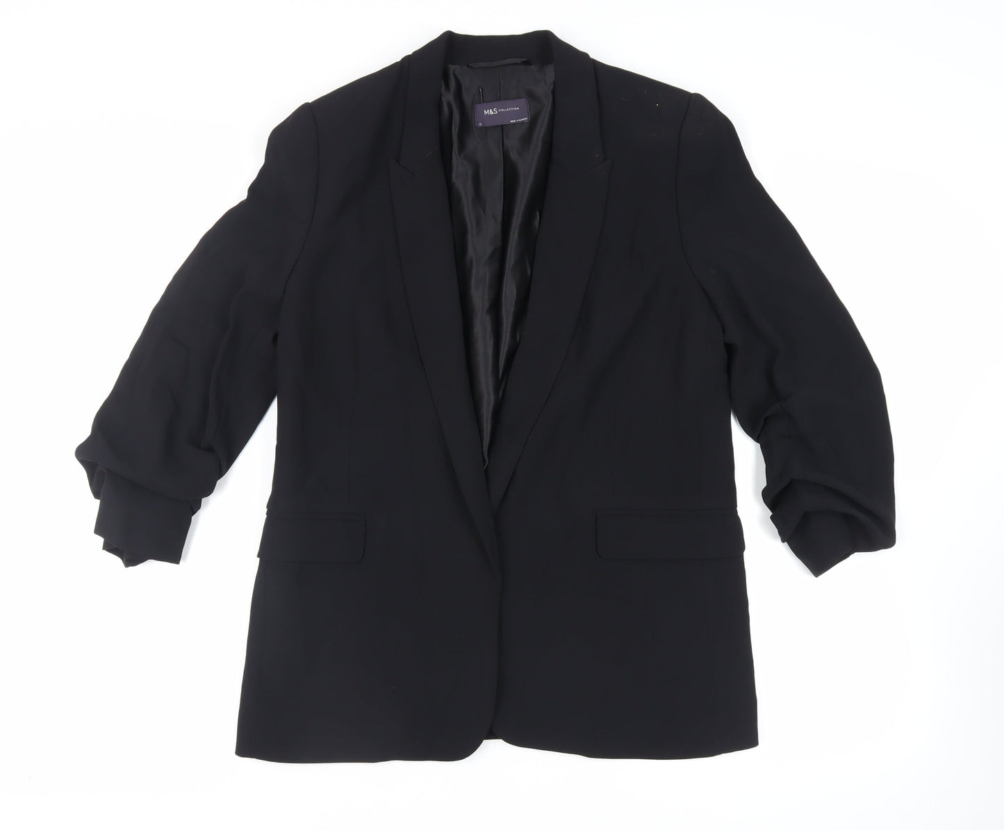 Marks and Spencer Womens Black Jacket Blazer Size 12 - Open Ruched Sleeve